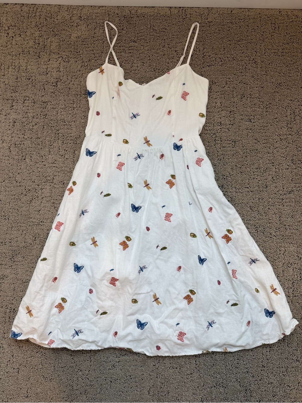 Reformation White Butterfly & Floral Spaghetti Strap Dress Size 8